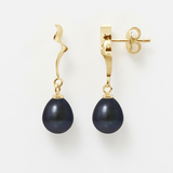 Pendientes - Perlas Cultivadas 8-9 mm Tahití Negras - Oro Amarillo