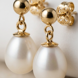 Pendientes - Perlas Cultivadas de Agua Dulce - Diámetro 7-8 mm Blanco - Joyería Mujer - Oro Amarillo