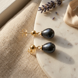 Pendientes - Perlas cultivadas de agua dulce - Diámetro 7-8 mm Tahit negro - Oro amarillo
