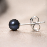 Pendientes - Botón de Perlas Cultivadas de Agua Dulce 5-6 mm Negras de Tahití -