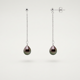 Pendientes Colgantes - Perlas Cultivadas de Tahití - Ovalado Diámetro 8-9 mm - Plata de Ley 925