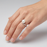 Anillo- Perlas Cultivadas de Agua Dulce- Redonda Diámetro 7-8 mm Blanco- Talla 48 (EU)- Oro Blanco