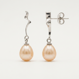 Pendientes- Perla Cultivada de Agua Dulce- Pera 8-9 mm Rosa- Oro Blanco