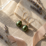 Pendientes - Perlas Cultivadas de Agua Dulce - Diámetro Pera 9-10 mm Verde Intenso - Joyería Mujer - Oro Amarillo