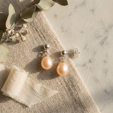 Pendientes de perlas cultivadas de agua dulce Diámetro 7-8 mm Oro blanco rosa