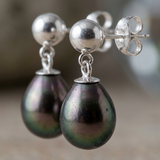 Pendientes - Perlas Cultivadas de Tahití - Ovaladas Diámetro 8-9 mm - Plata de Ley 925