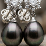 Pendientes - Perlas Cultivadas de Tahití - Pera Diámetro 8-9 mm - Joyería Mujer - Plata de Ley 925