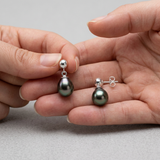 Pendientes - Perlas Cultivadas de Tahití - Ovaladas Diámetro 8-9 mm - Plata de Ley 925