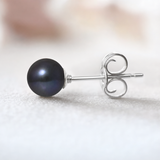 Pendientes- Perlas Cultivadas de Agua Dulce Redondas 6-7 mm Tahití Negras-