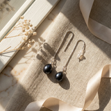 Pendientes- Perlas Cultivadas- Pera 8-9 mm Negra Tahití- Oro Blanco