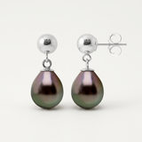Pendientes - Perlas Cultivadas de Tahití - Ovaladas Diámetro 8-9 mm - Plata de Ley 925