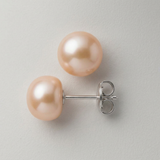 Pendientes de botón con perlas cultivadas de agua dulce, diámetro de 9-10 mm, oro rosa y blanco