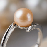 Anillo- Perlas Cultivadas de Agua Dulce- Redonda Diámetro 7-8 mm Rosa- Talla 48 (EU)- Oro Blanco