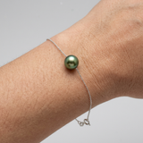 Pulsera- Perla Cultivada de Agua Dulce- Diámetro 8-9 mm Verde Intenso- Plata de Ley 925