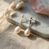 Pendientes - Botón de Perlas Cultivadas 8-9 mm Blanco
