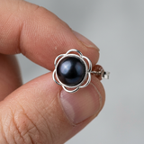 Pendientes- Perlas de Tahití Negras Cultivadas en Flor- Plata