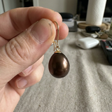 Pendientes - Perlas Cultivadas de Agua Dulce - Diámetro Pera 9-10 mm Chocolate - Joyería Mujer - Oro Amarillo
