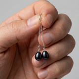 Pendientes- Perlas Cultivadas- Pera 8-9 mm Negra Tahití- Oro Blanco
