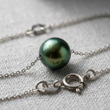 Pulsera- Perla Cultivada de Agua Dulce- Diámetro 8-9 mm Verde Intenso- Plata de Ley 925