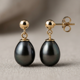 Pendientes - Perlas cultivadas de agua dulce - Diámetro 7-8 mm Tahit negro - Oro amarillo