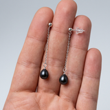 Pendientes colgantes de oro blanco y perlas negras | lolita