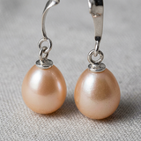 Pendientes- Perla Cultivada de Agua Dulce- Pera 8-9 mm Rosa- Oro Blanco