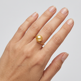 Anillo- Perlas Cultivadas de Agua Dulce- Redonda Diámetro 7-8 mm Oro- Talla 48 (UE)- Oro Amarillo