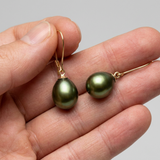 Pendientes - Perlas Cultivadas de Agua Dulce - Diámetro Pera 9-10 mm Verde Intenso - Joyería Mujer - Oro Amarillo