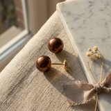 Pendientes - Perlas Cultivadas de Agua Dulce - Diámetro Botón 9-10 mm Chocolate - Joyería Mujer - Oro Amarillo