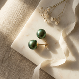 Pendientes - Perlas Cultivadas de Agua Dulce - Diámetro Botón 9-10 mm Verde Intenso - Joyería Mujer - Oro Amarillo
