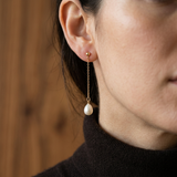 Pendientes colgantes de oro amarillo y perlas blancas | lolita