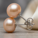 Pendientes de botón con perlas cultivadas de agua dulce, diámetro de 9-10 mm, oro rosa y blanco