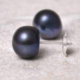 Pendientes - Perlas Cultivadas de Agua Dulce - Diámetro del Botón 9-10 mm Negro Tahití - Joyería para Mujer - Oro Blanco
