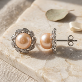 Pendientes - Flor Perlas Cultivadas de Agua Dulce Rosa - Plata 925 Milésimas