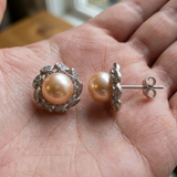 Pendientes - Flor Perlas Cultivadas de Agua Dulce Rosa - Plata 925 Milésimas