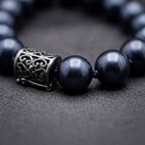 Pulsera de la Suerte- Perla de Agua Dulce- Redonda 5-6 mm Negra Tahití-