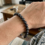 Pulsera- Perlas Cultivadas de Agua Dulce- Semi Redondas 8-9 mm Tahití Negras- Plata