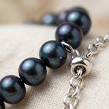 Pulsera- Perlas Cultivadas de Agua Dulce- Semi Redondas 6-7 mm Negras Tahití- Plata 925 Milésimas