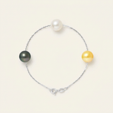 Pulsera de Plata con Perlas Cultivadas de Tahití y Perla de Agua Dulce Blanca/Oro - Diámetro 9-10 mm