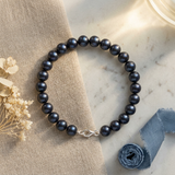 Pulsera- Perlas Cultivadas de Agua Dulce- Semi Redondas 7-8 mm Tahití Negras- Plata
