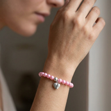 Pulsera de la Suerte- Perla de Agua Dulce- Redonda 5-6 mm Rosa Fucsia