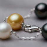 Pulsera de Plata con Perlas Cultivadas de Tahití y Perla de Agua Dulce Blanca/Oro - Diámetro 9-10 mm
