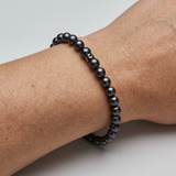 Pulsera de la Suerte- Perla de Agua Dulce- Redonda 5-6 mm Negra Tahití-
