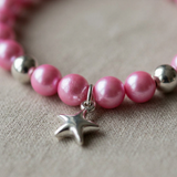 Pulsera de la Suerte- Perla de Agua Dulce- Redonda 5-6 mm Rosa Fucsia