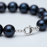 Pulsera- Perlas Cultivadas de Agua Dulce- Semi Redondas 8-9 mm Tahití Negras- Plata