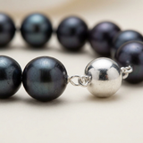 Pulsera- Perlas Cultivadas de Agua Dulce- Semi Redondas 9-10 mm Tahití Negras- Plata