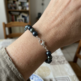 Pulsera- Perlas Cultivadas de Agua Dulce- Semi Redondas 9-10 mm Negro Tahití-Plata