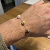 Pulsera de Plata con Perlas Cultivadas de Tahití y Perla de Agua Dulce Blanca/Oro - Diámetro 9-10 mm