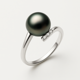 Anillo- Perlas Cultivadas de Tahití- Redondo Diámetro 8-9 mm- Oro Blanco- Diamantes