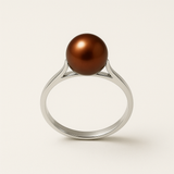Anillo- Perlas Cultivadas de Agua Dulce- Redondo Diámetro 7-8 mm Chocolate- Talla 48 (EU)- Oro Blanco
